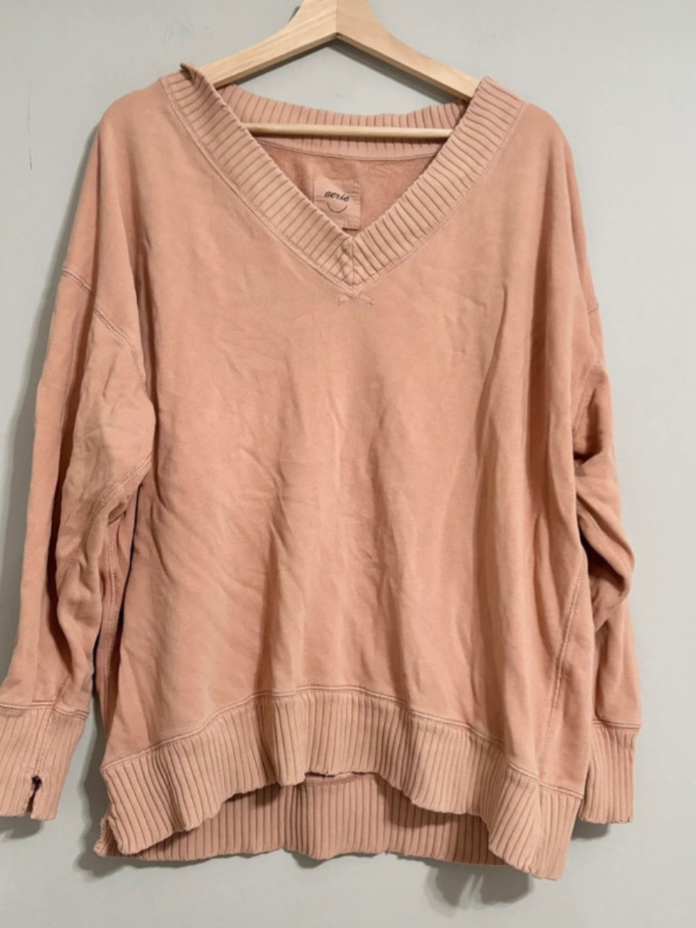 Aerie Peach 100% Cotton Oversized V Neck Sweater